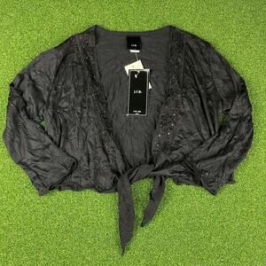 Vintage Y2K JTB NWT Black Crinkle Textured Beaded 1/2 Sleeve Shrug Sz M